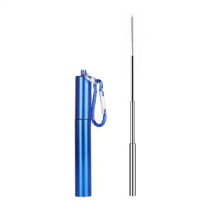 Collapsible Stainless Steel Straw/Brush in Aluminum Case