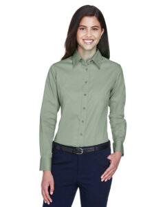 Harriton Women’s Easy Blend Long Sleeve Button Up